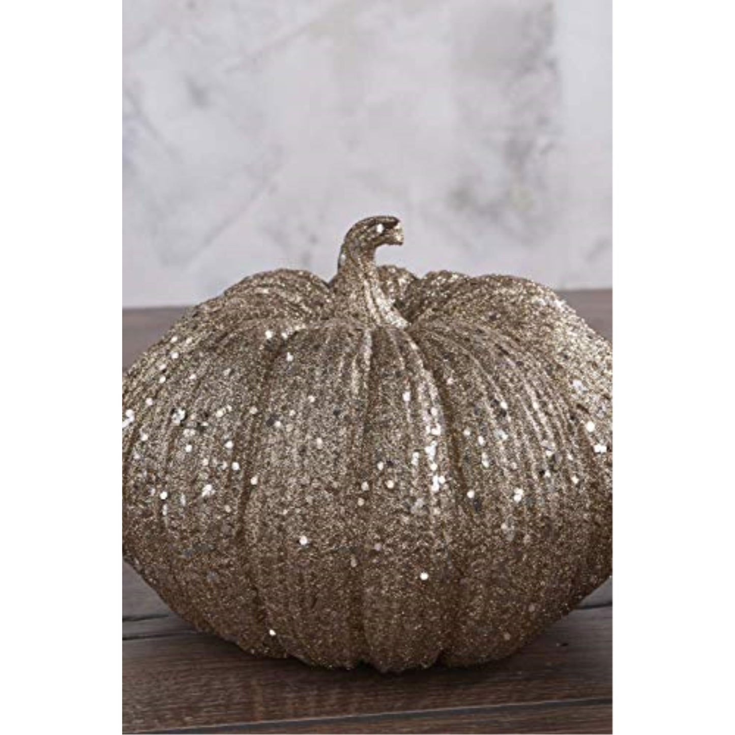 K&K Interiors Champagne Glitter Pumpkin Display Piece Home Decoration 6 x 8 inch