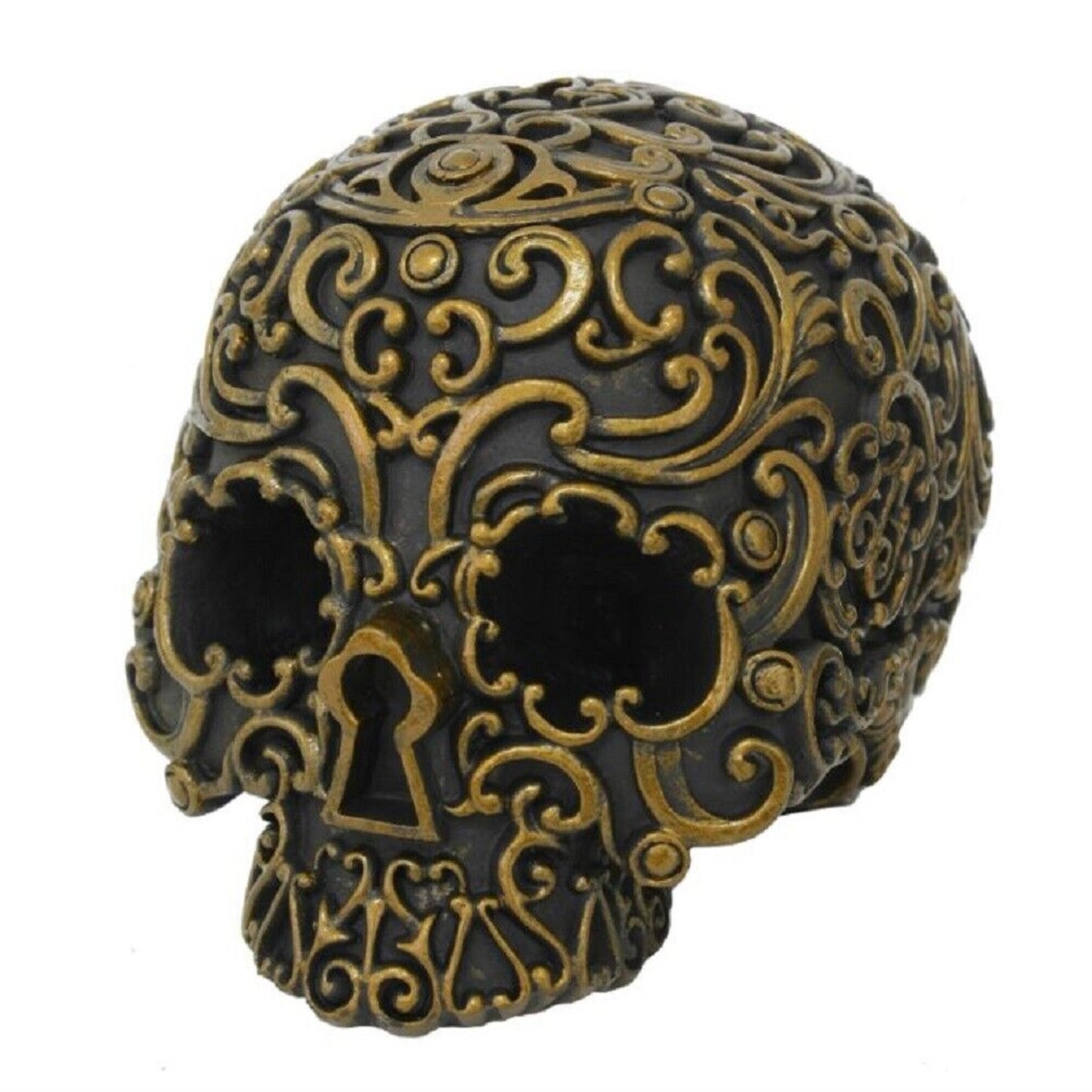 Royal Persian Black and Gold Keyhole Skull Figurine 6 inch Long Skeleton Decor
