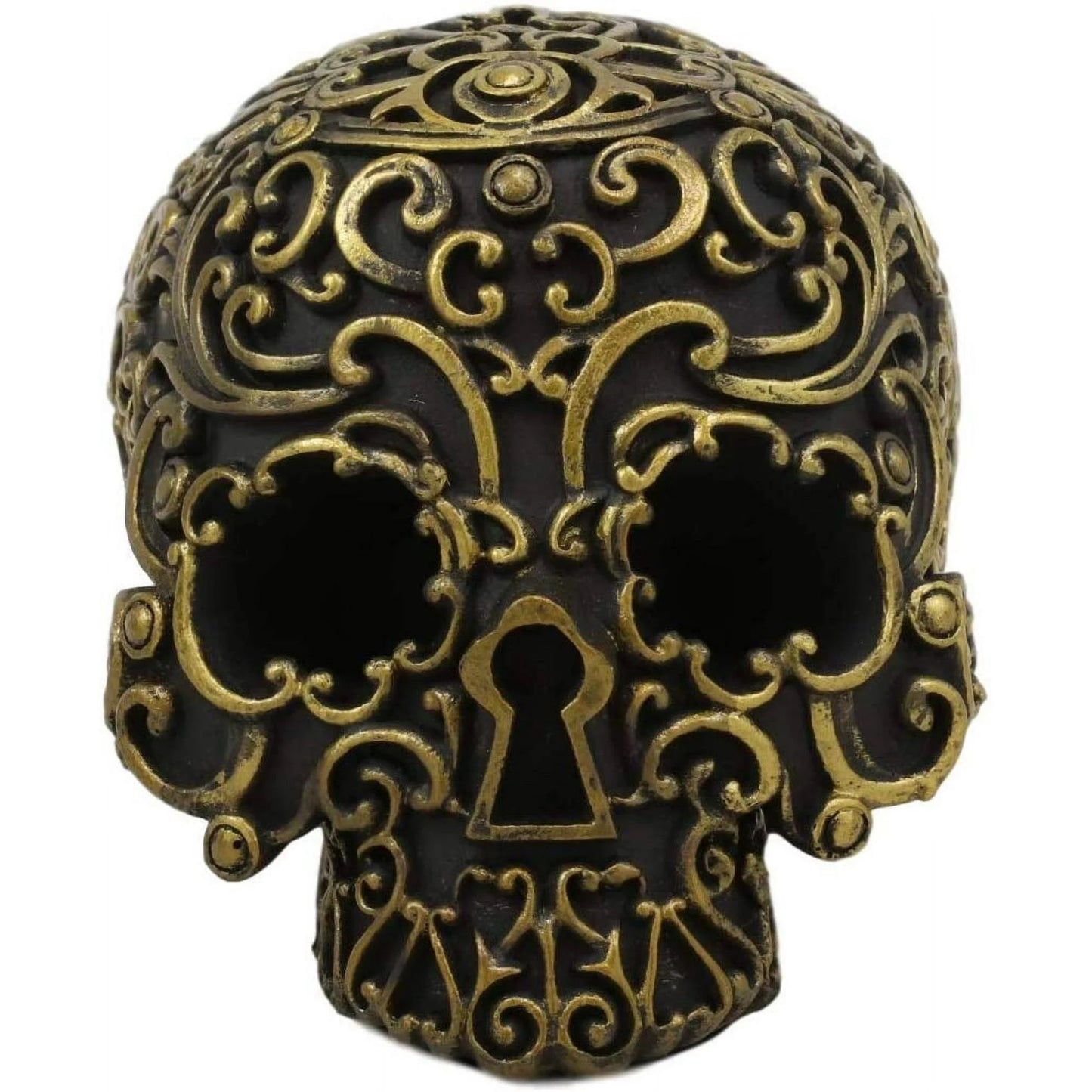 Royal Persian Black and Gold Keyhole Skull Figurine 6 inch Long Skeleton Decor