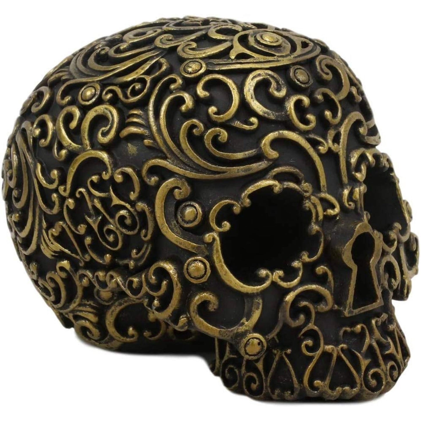 Royal Persian Black and Gold Keyhole Skull Figurine 6 inch Long Skeleton Decor