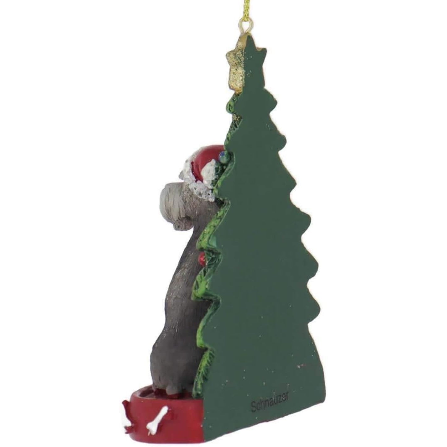 Kurt Adler Schnauzer Dog with Santa Hat and Christmas Tree Resin Ornament 4.25 inch
