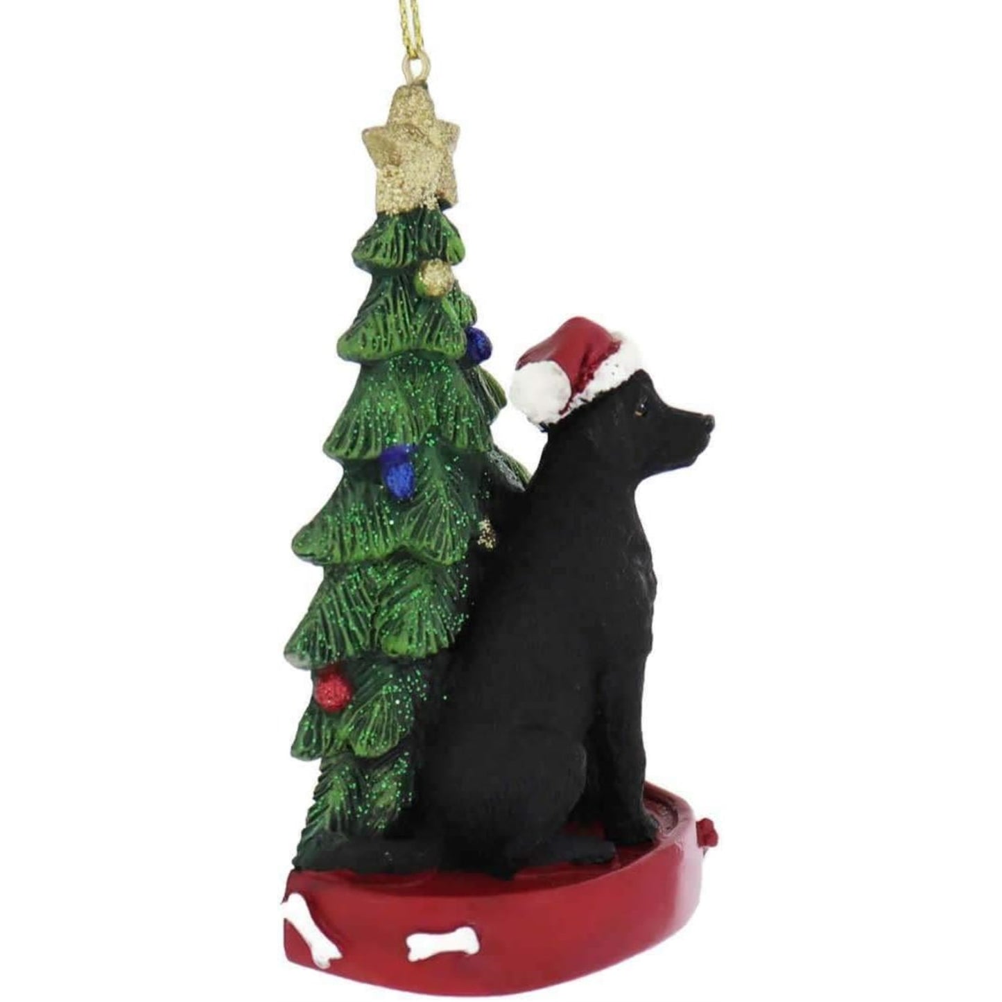 Kurt Adler Black Labrador Retriever Dog Wearing Santa Hat with Christmas Tree Resin Ornament 4.25 inch