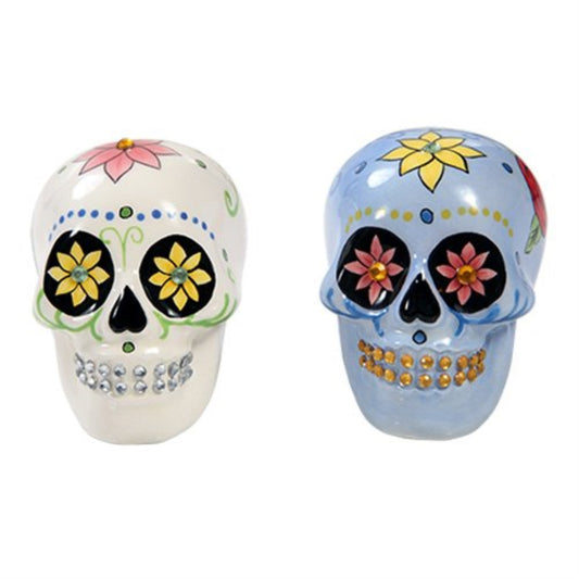 Pacific Giftware Day of Dead Sugar White & Blue Skulls Salt & Pepper Shakers Set