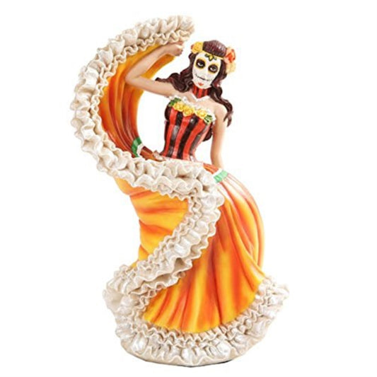 Orange Day of The Dead Dancer Figurine Home Decor 8 inch