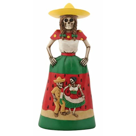 Green and Red Skeleton Sandia Senorita Day of the Dead Figurine 6 Inch