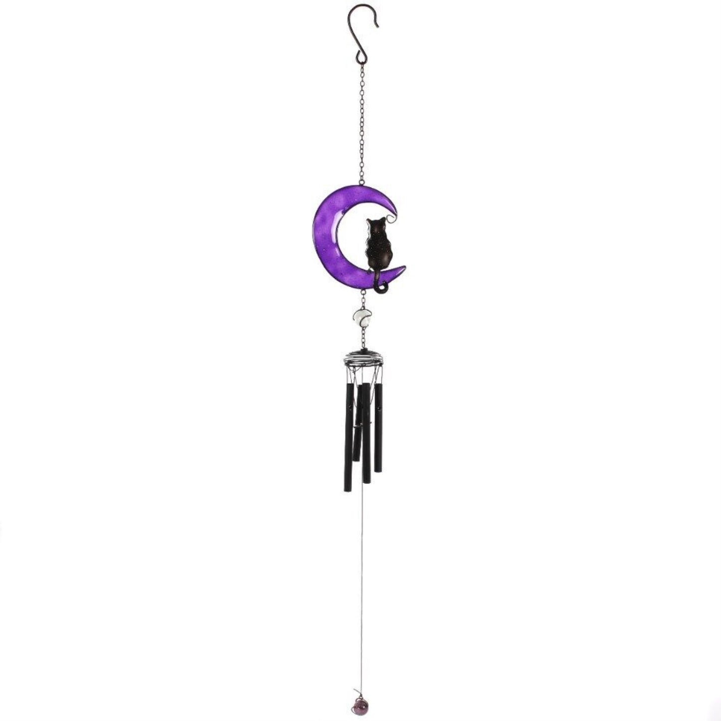 Black Cat on Purple Crescent Moon Metal Windchime Outdoor Garden Wind Chime 15.75 Inch