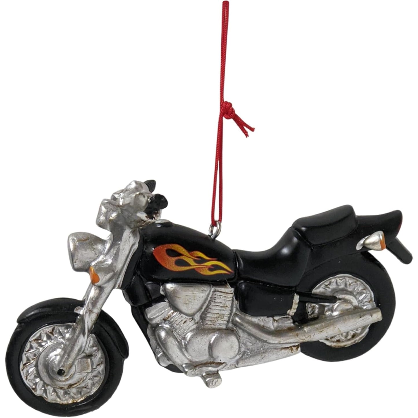 Black Motorcycle With Flames Resin Hanging Christmas Ornament 5 inch