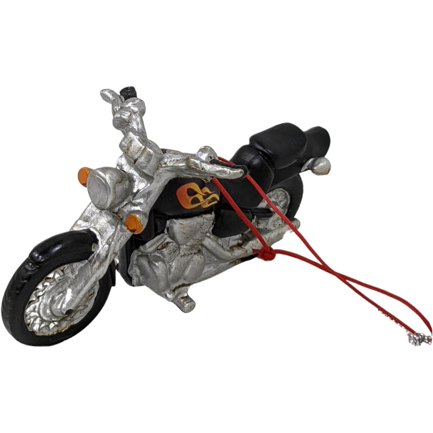Black Motorcycle With Flames Resin Hanging Christmas Ornament 5 inch