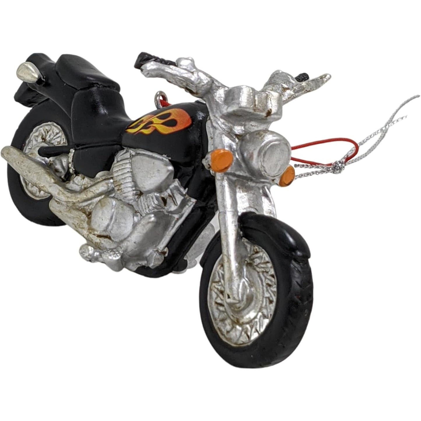 Black Motorcycle With Flames Resin Hanging Christmas Ornament 5 inch