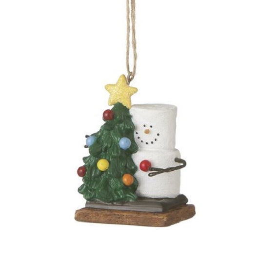 Ganz Smores Marshmallow Snowman With Tree Snowman Resin Holiday Christmas Ornament 2.5 inch