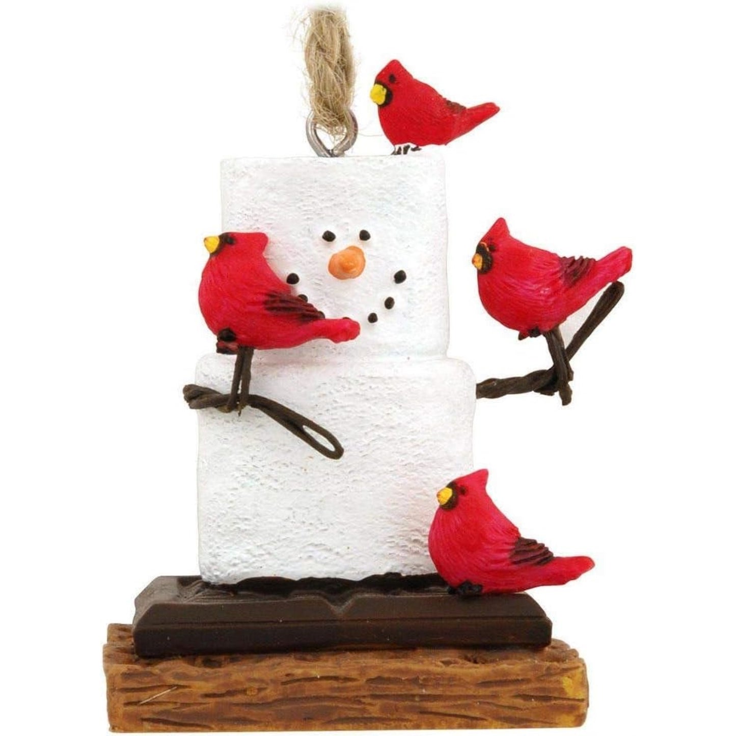 Ganz S'Mores Snowman With Cardinals Resin Christmas Tree Ornament 2.5 inch