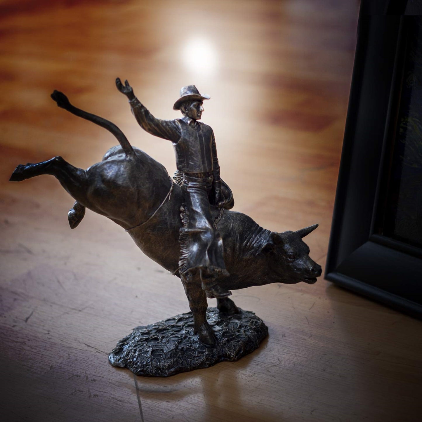 American Cowboy Riding Bull Resin Statue Figurine 10.5 inch