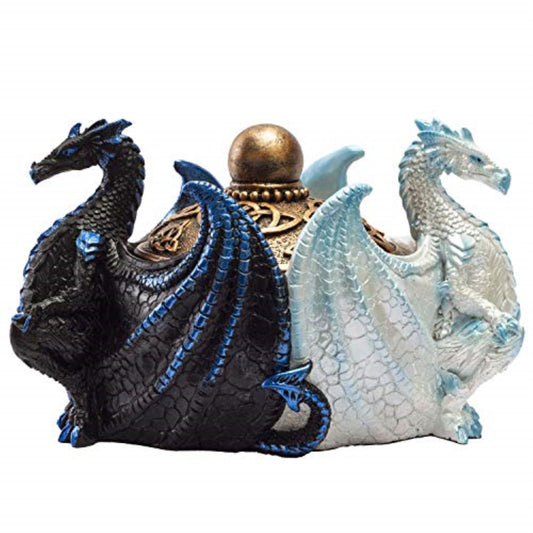 Night And Day Contrasting Dual Dragons Decorative Trinket Jewelry Keepsake Box 5.9 inch