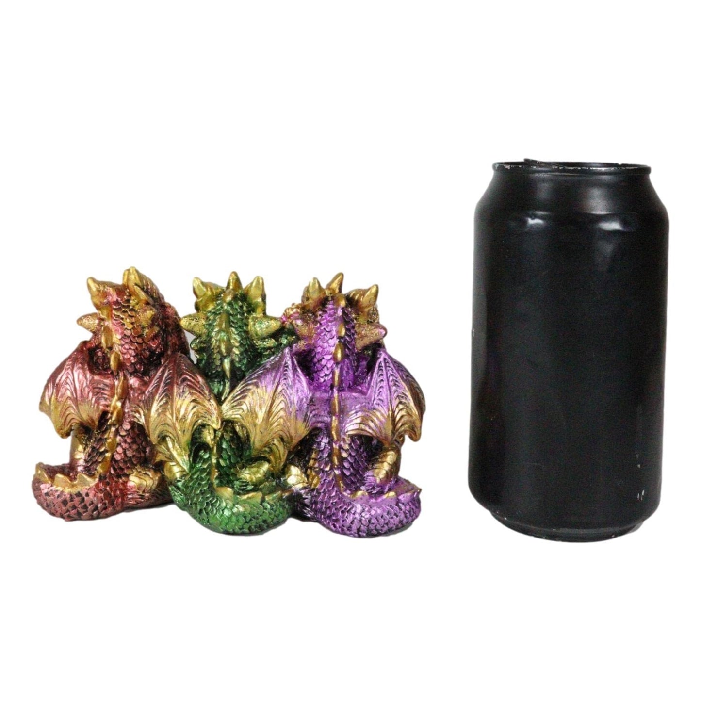 Multicolor Dragons See Hear Speak No Evil Resin Figurine 5.5 x 3.25 inch