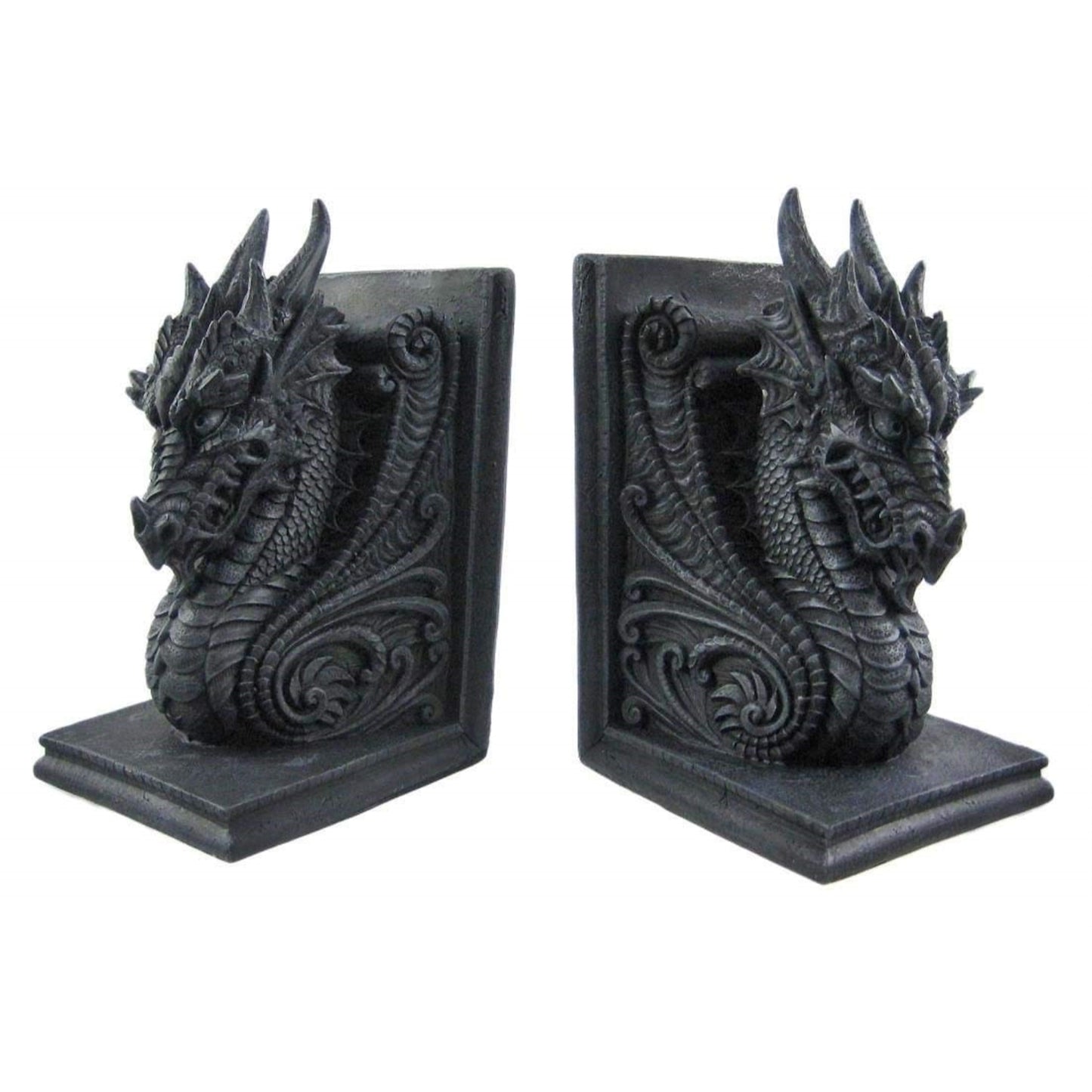 Gothic Dragon Gray Resin Bookends Medieval Evil Dragon Book Ends