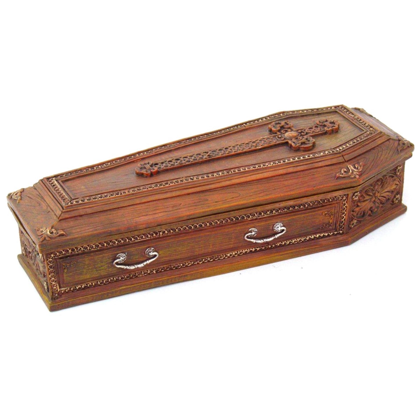 Cross Embellished Coffin Jewelry Trinket Keepsake Box Container 8.25 inch