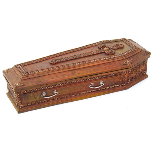 Cross Embellished Coffin Jewelry Trinket Keepsake Box Container 8.25 inch
