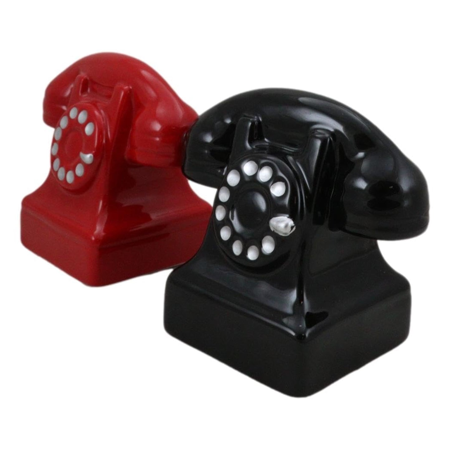 Red and Black Retro Phones Old Fashioned Attractives Magnetic Ceramic Salt and Pepper Shaker Set