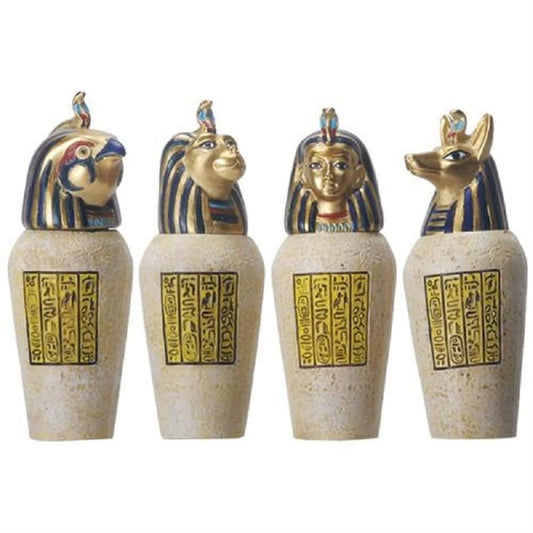 Egyptian Canopic Jar Figurines Set of 4 Pieces 3.5 inch Jackal Falcom Human Lion
