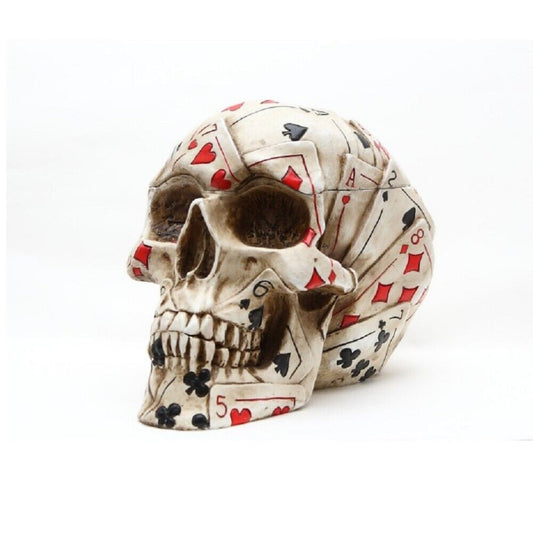 Poker Cards Human Skull Stash Box Figurine Container for Playing Cards