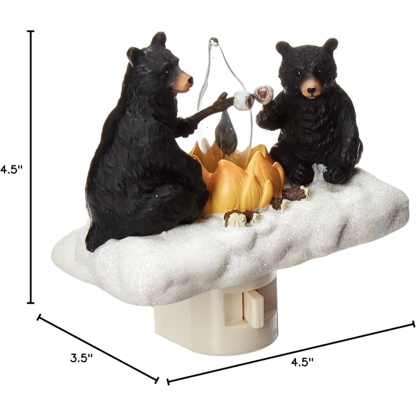 Roman Black Bears Roasting Marshmallows Around Campfire Flickering Flame Plug in Night Light 4.5 Inch