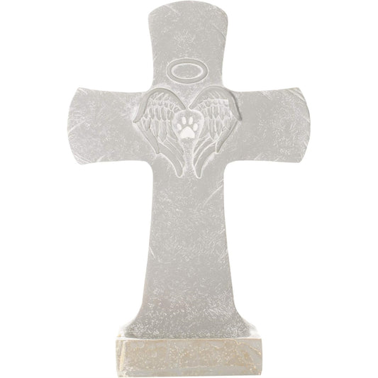 Pet Memorial Cross Pewter Grey 11 x 7 Resin Stone Collectible Figurine
