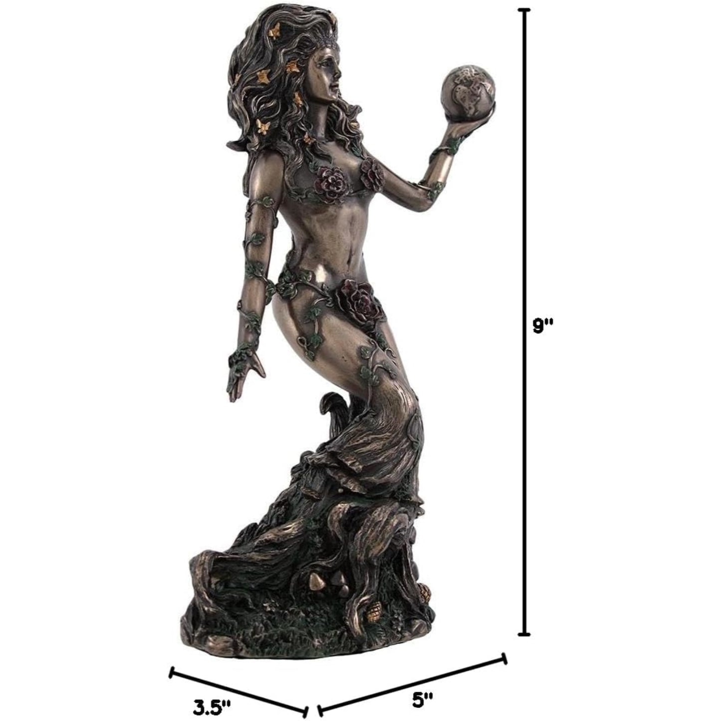 Earth Mother Goddess Gaia Bronze Color Resin Statue 8.75 inch