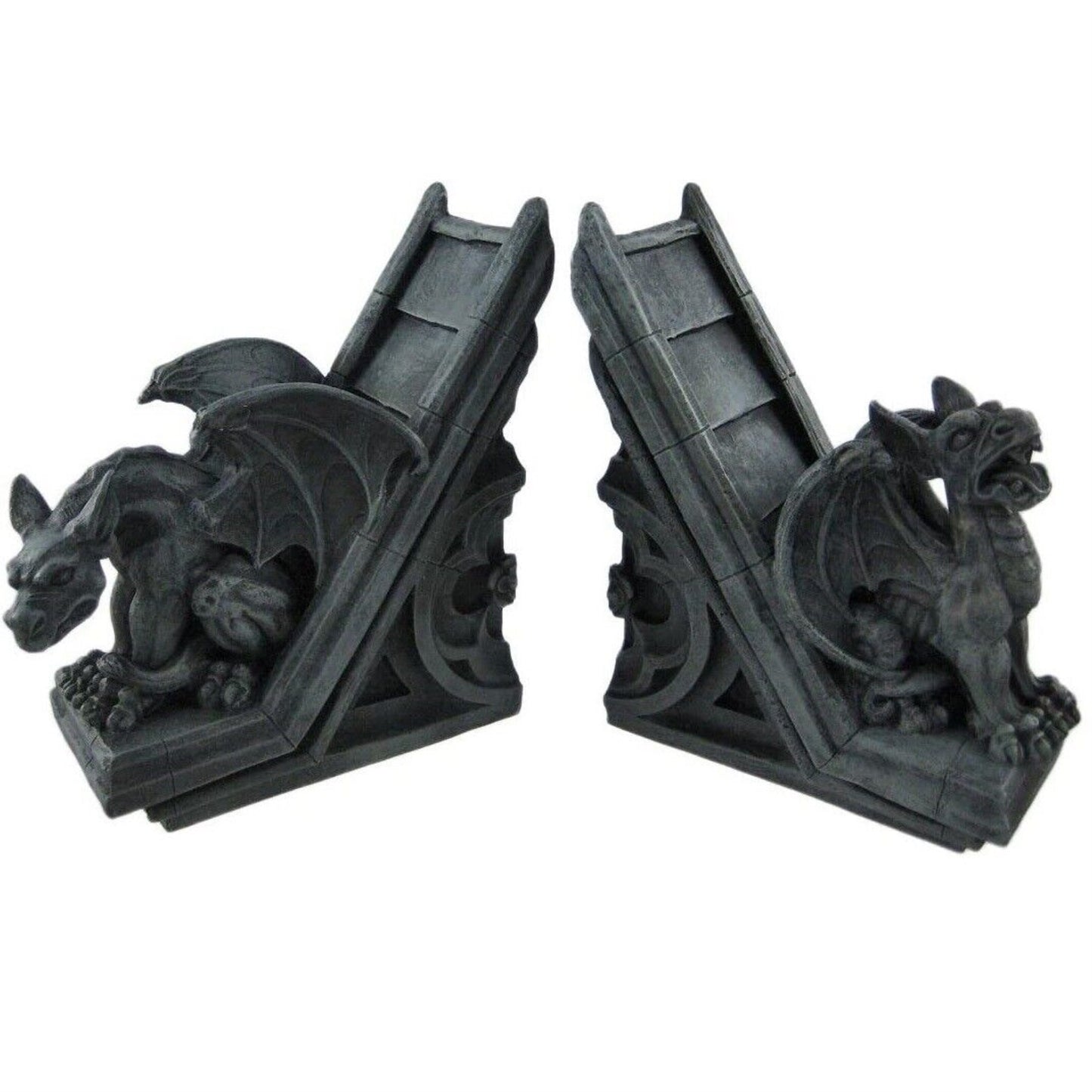 Gothic Gargoyle Sculptural Resin Bookends 2 Piece Set Library Book Ends