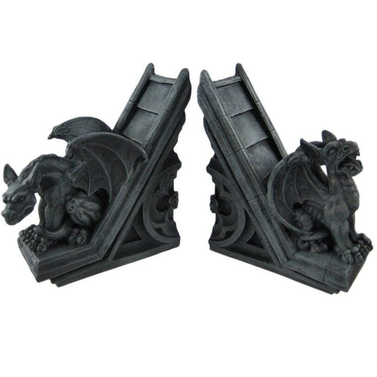 Gothic Gargoyle Sculptural Resin Bookends 2 Piece Set Library Book Ends