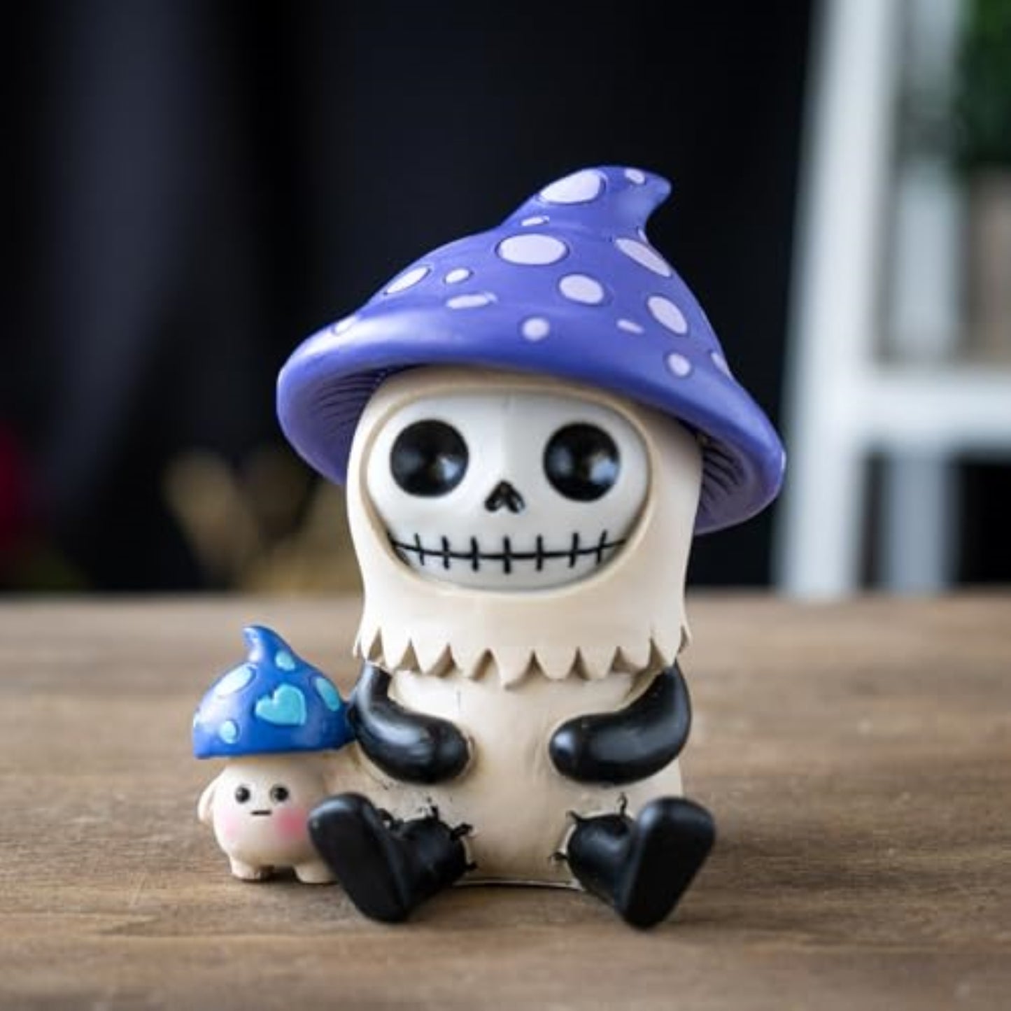 Furrybones Purple Kinoko Collectible Figurine Cute Skeleton in Mushroom Costume with Little Mushroom Friend 3 inch