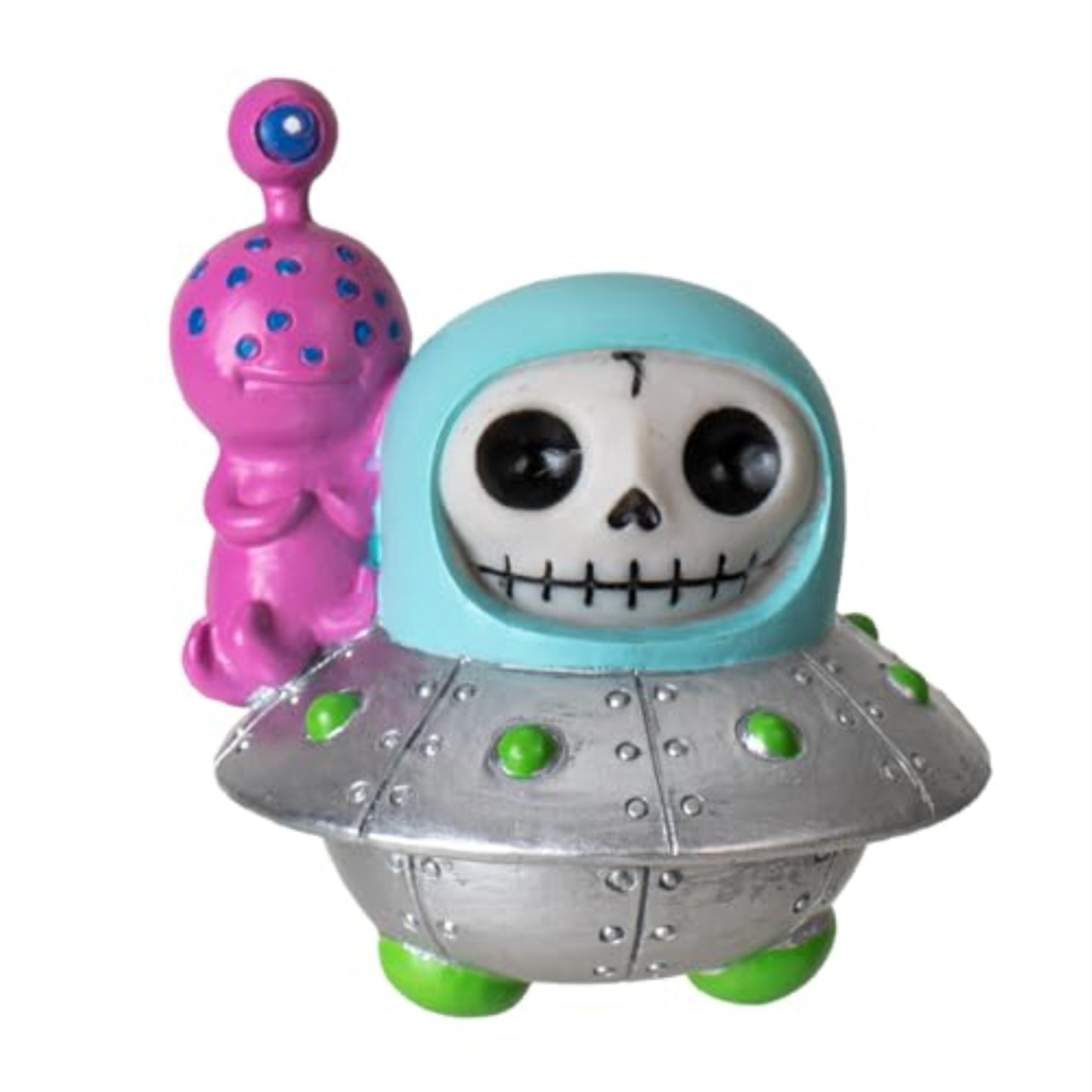 Furrybones UFO  Collectible Figurine Signature Skeleton Astronaut in Spaceship Costume with Alien Buddy 3.1 inch