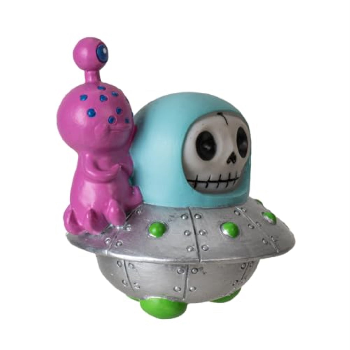 Furrybones UFO  Collectible Figurine Signature Skeleton Astronaut in Spaceship Costume with Alien Buddy 3.1 inch
