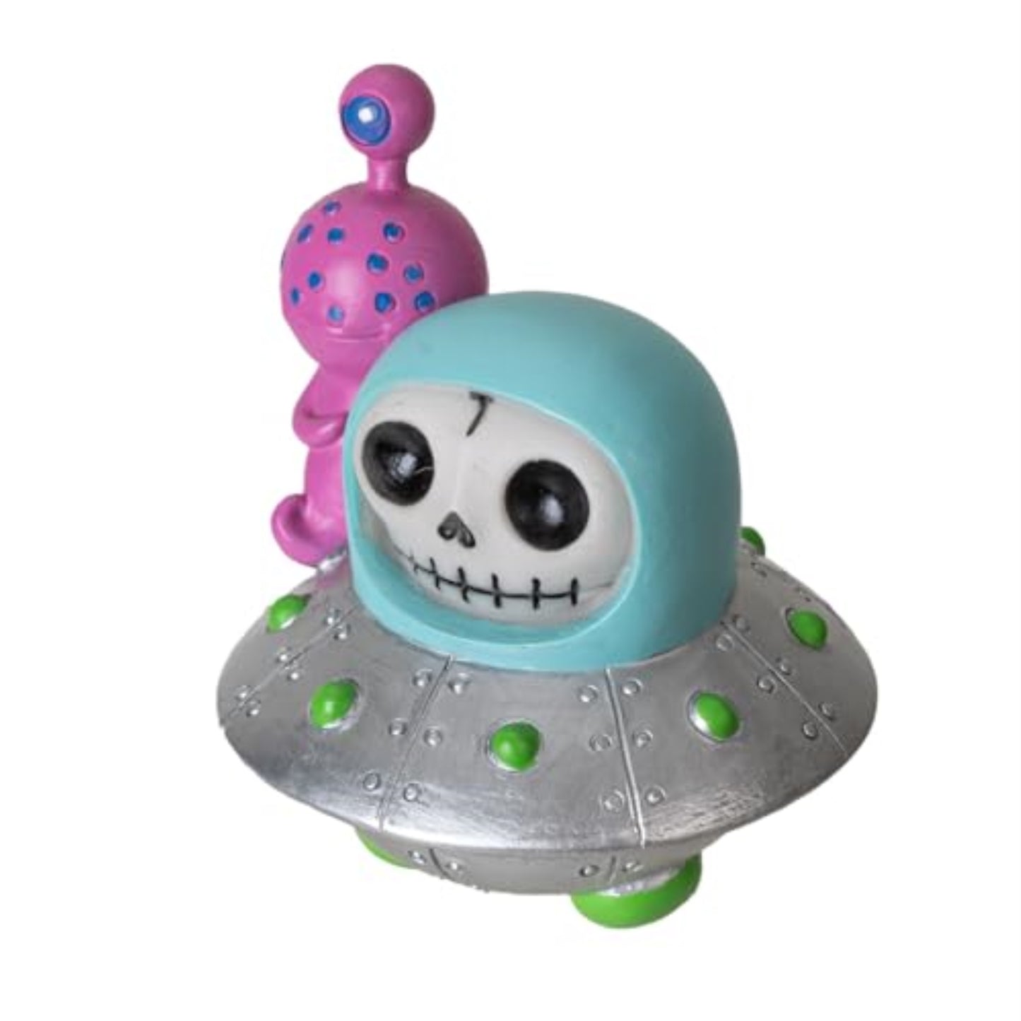 Furrybones UFO  Collectible Figurine Signature Skeleton Astronaut in Spaceship Costume with Alien Buddy 3.1 inch