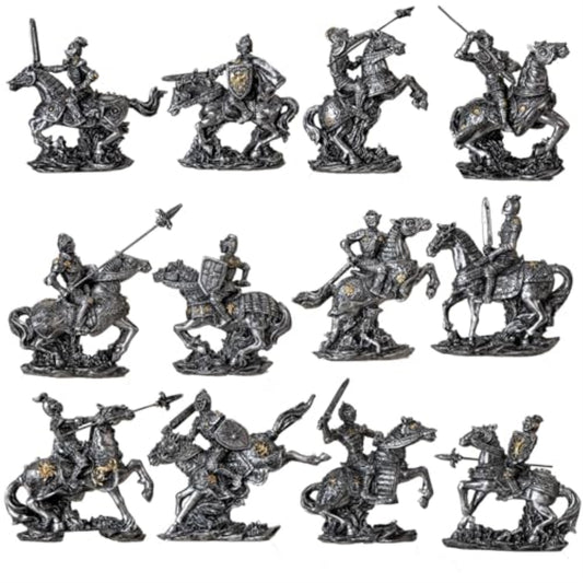 12 Miniature Medieval Knight Figurines Collectible Resin Knights