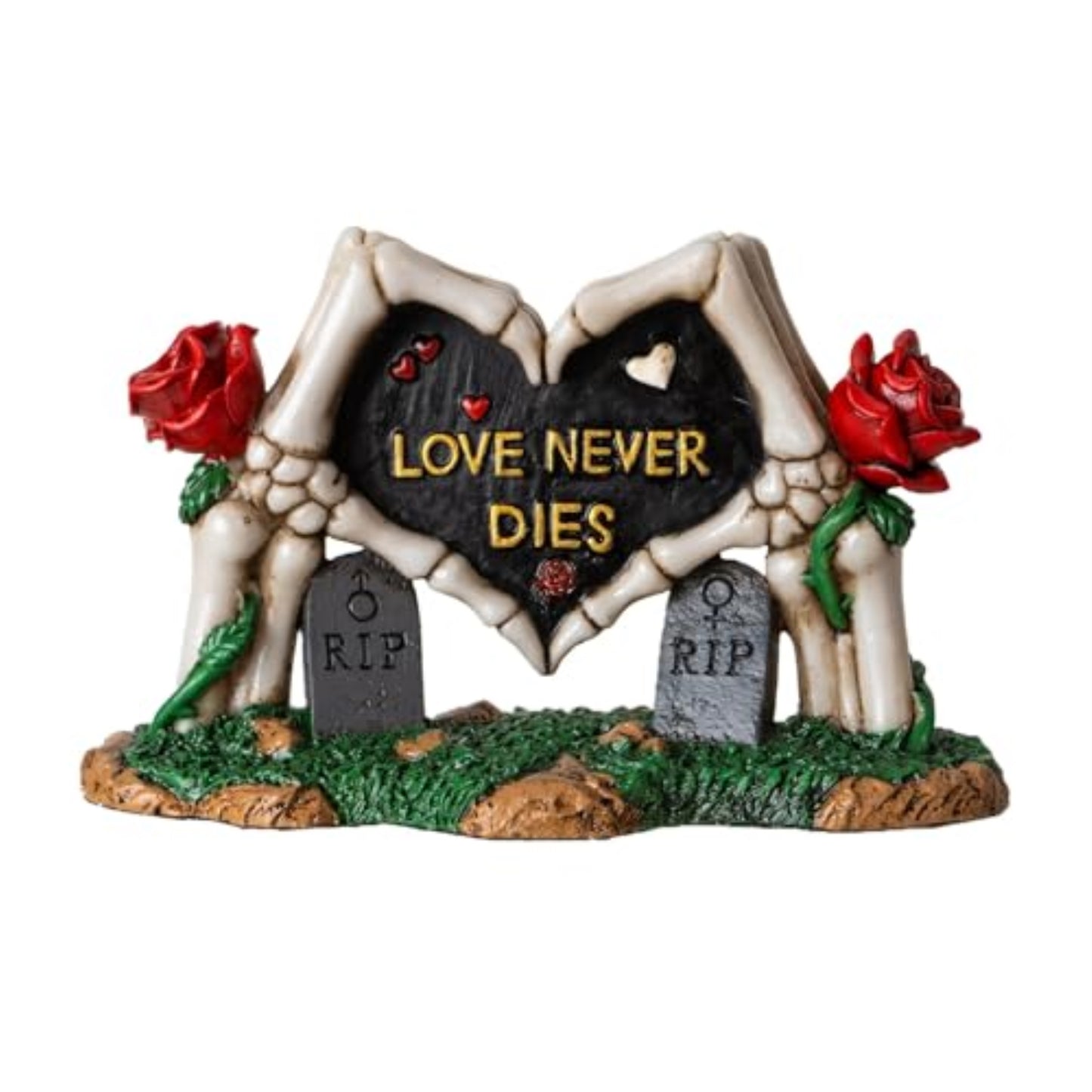 Skeleton Gravestone Figurine Love Never Dies Design with Roses Ideal for Gothic Decor Romance Lovers 6.3 inch