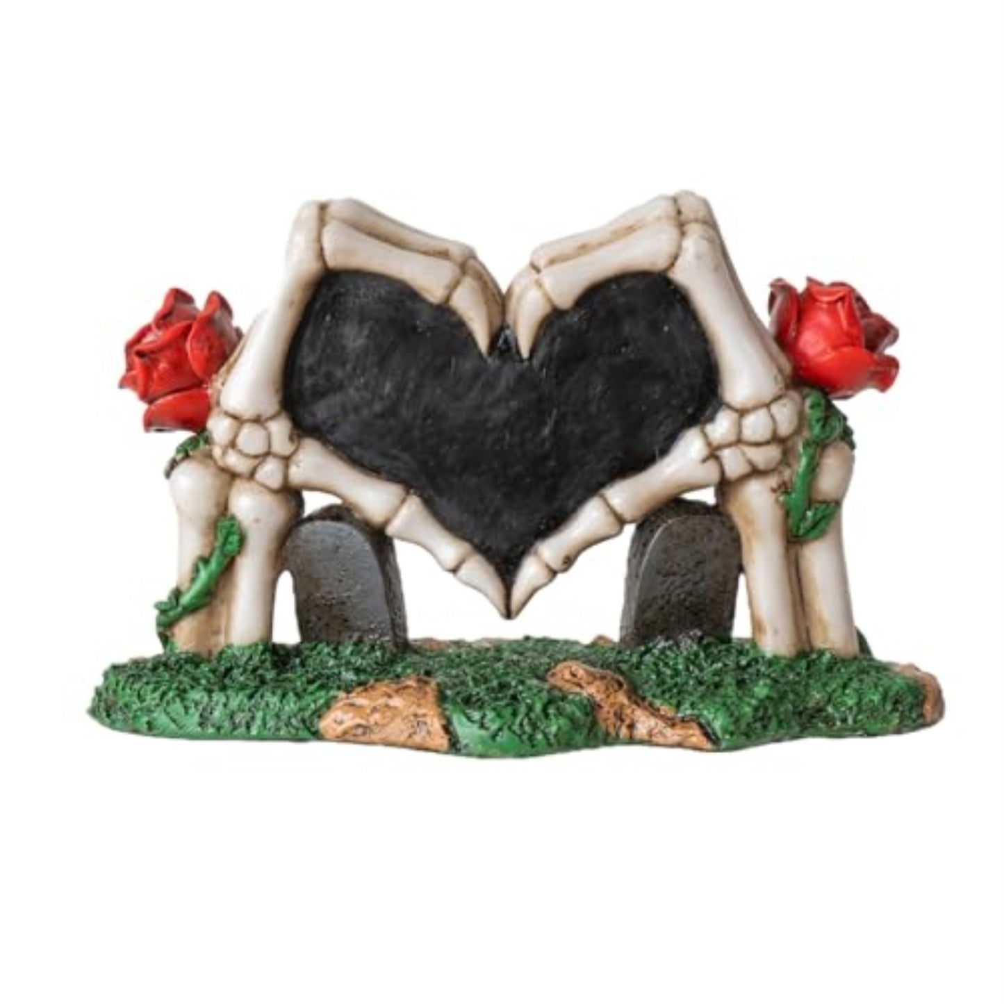 Skeleton Gravestone Figurine Love Never Dies Design with Roses Ideal for Gothic Decor Romance Lovers 6.3 inch