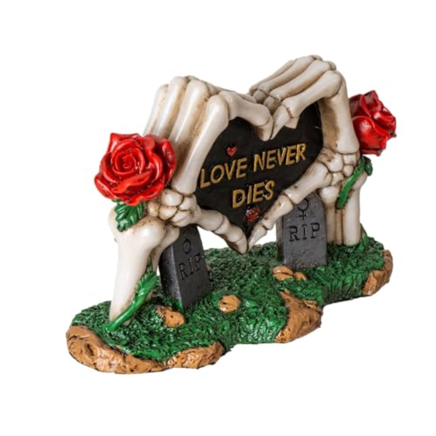 Skeleton Gravestone Figurine Love Never Dies Design with Roses Ideal for Gothic Decor Romance Lovers 6.3 inch