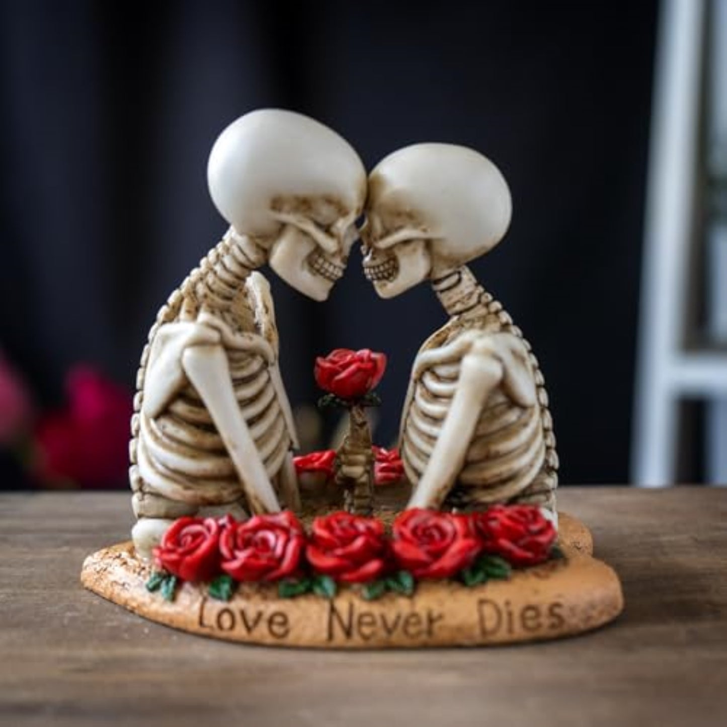 Til Death Do Us Part Skeleton Couple Figurine Love Never Dies Rose Ideal for Wedding or Gothic Decor 4.3 inch