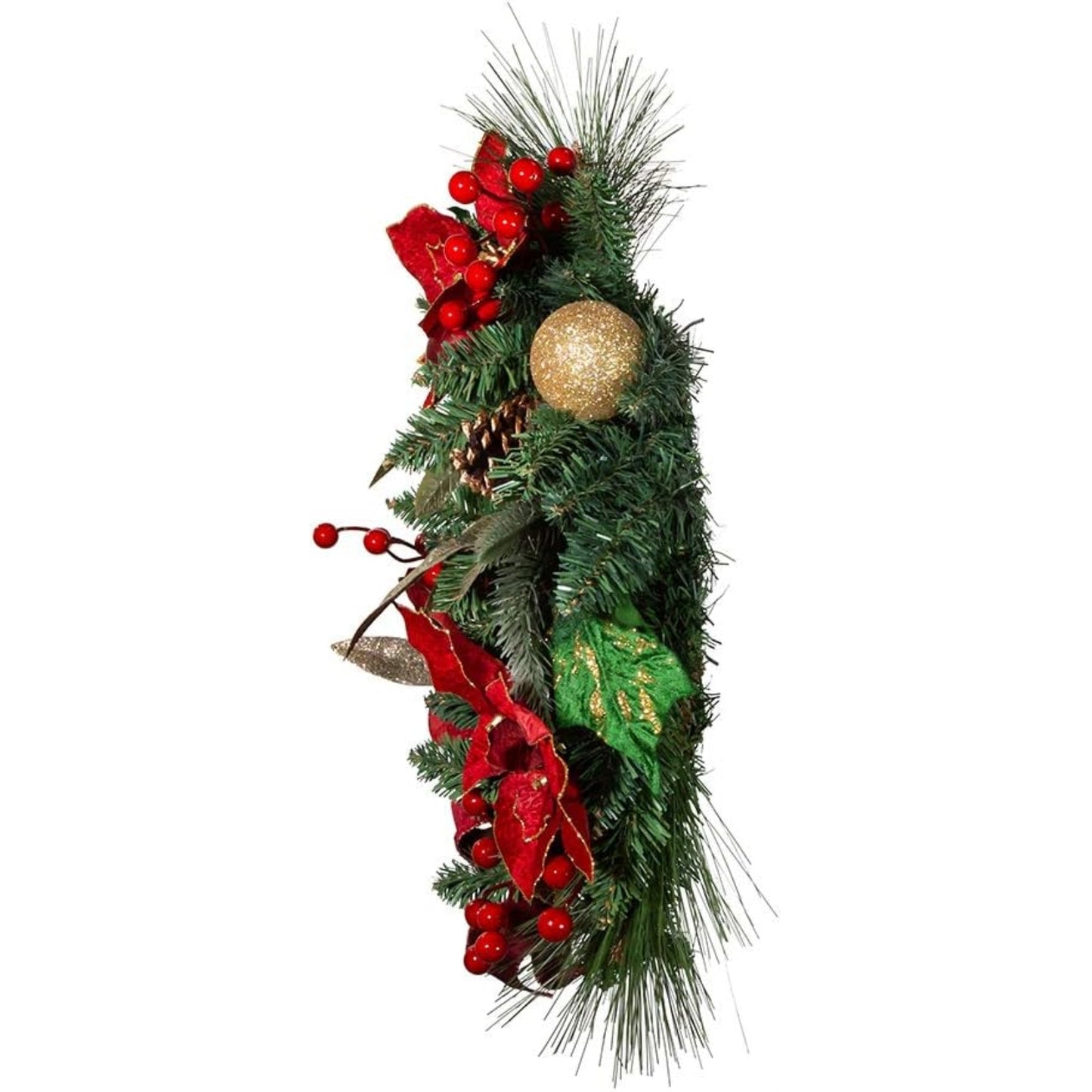 Kurt S. Adler H4015 20 in. Unlit Red Poinsettia Wreath with Gold Balls & Pinecones