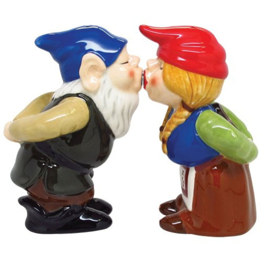 Kissing Gnomes Ceramic Magnetic Salt and Pepper Shaker Set
