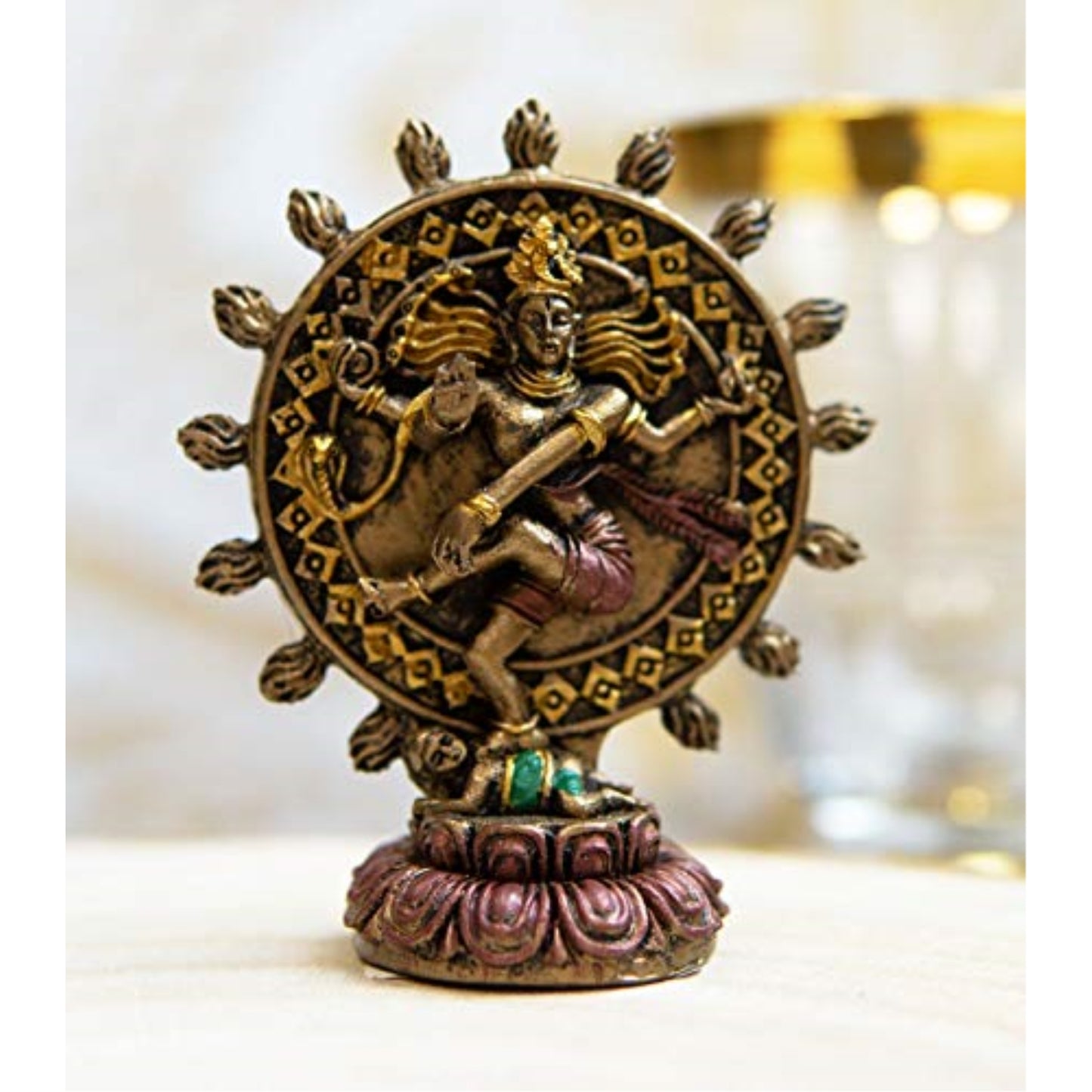 Hindu God Shiva Nataraja Miniature Resin Gold Figurine Statue 3 inch