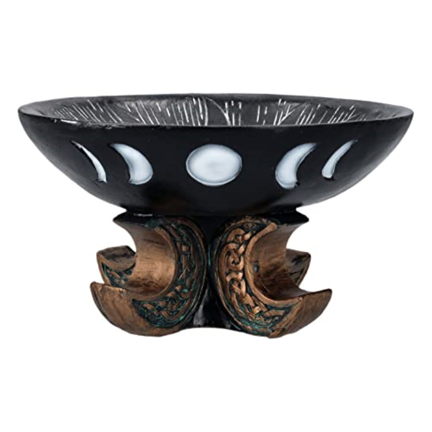 Carved Illustrated Sun and Moon Resin Trinket Bowl Black 8 inch Diameter