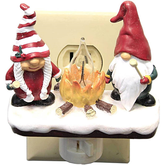 Roman Gnome Campfire Christmas Plug in Flickering Night Light 5.25 inch