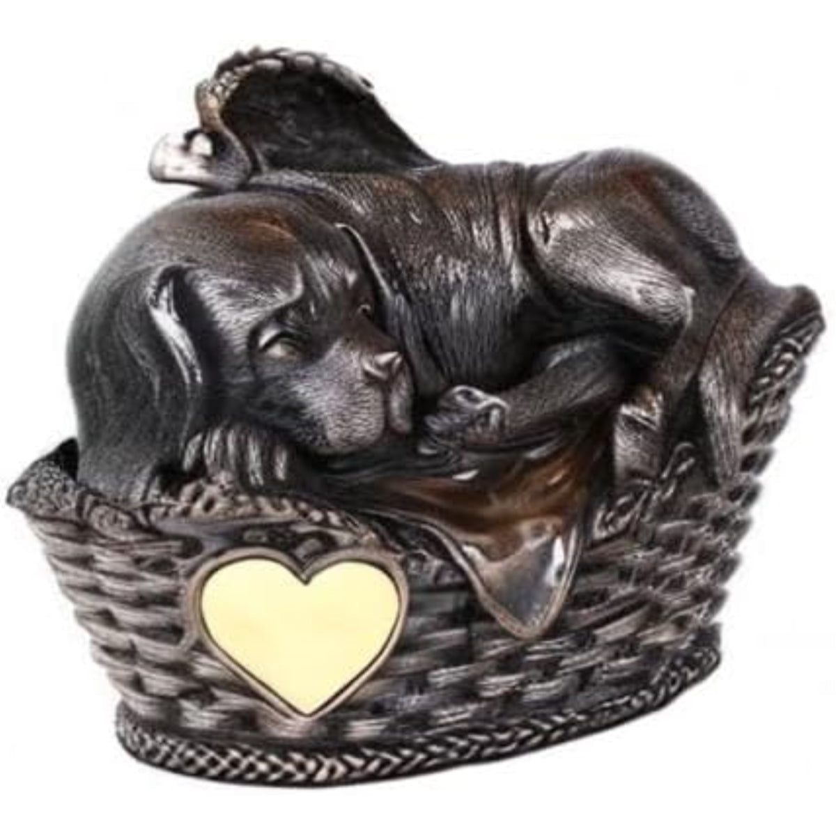 Pet Memorial Angel Dog Sleeping In Basket Cremation Urn Bronze Finish Bottom Load 45 Cubic Inch