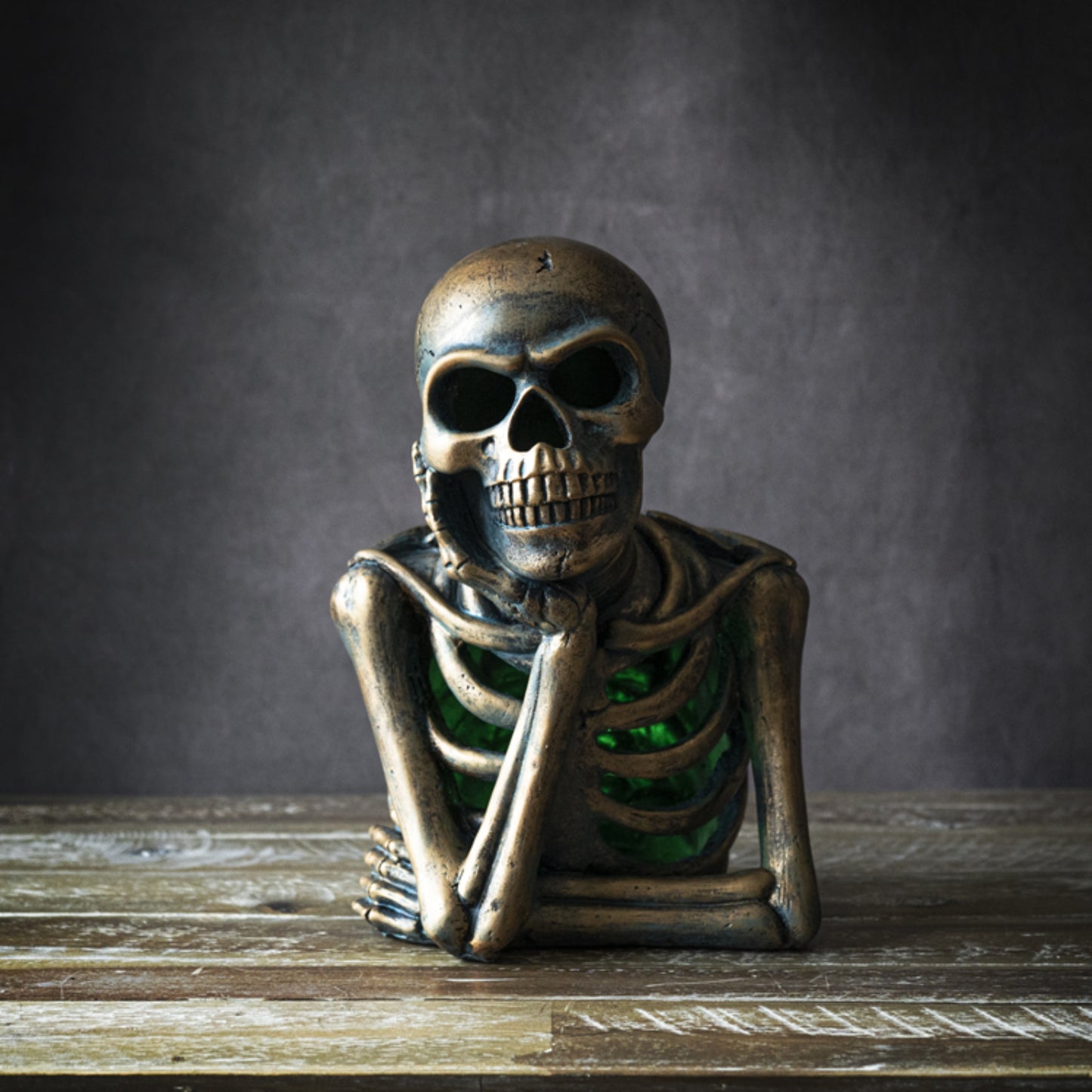 LED Skeleton Thinking Listening Pose Resin Collectible Figurine 9.84 inches Tall