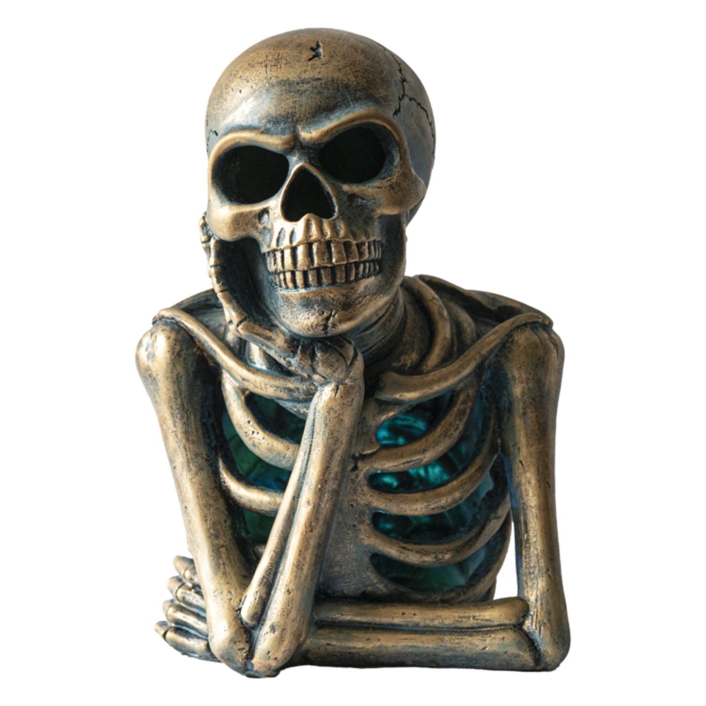 LED Skeleton Thinking Listening Pose Resin Collectible Figurine 9.84 inches Tall