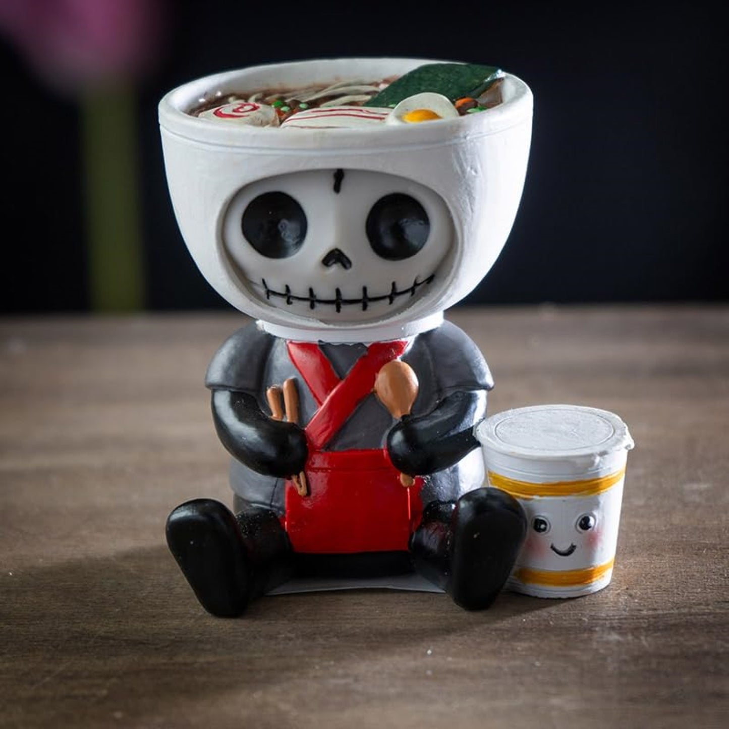 Furrybones Ramon Figurine Skeleton in Adorable Ramen Bowl Costume with Cute Noodle Cup Friend 2.7 inch