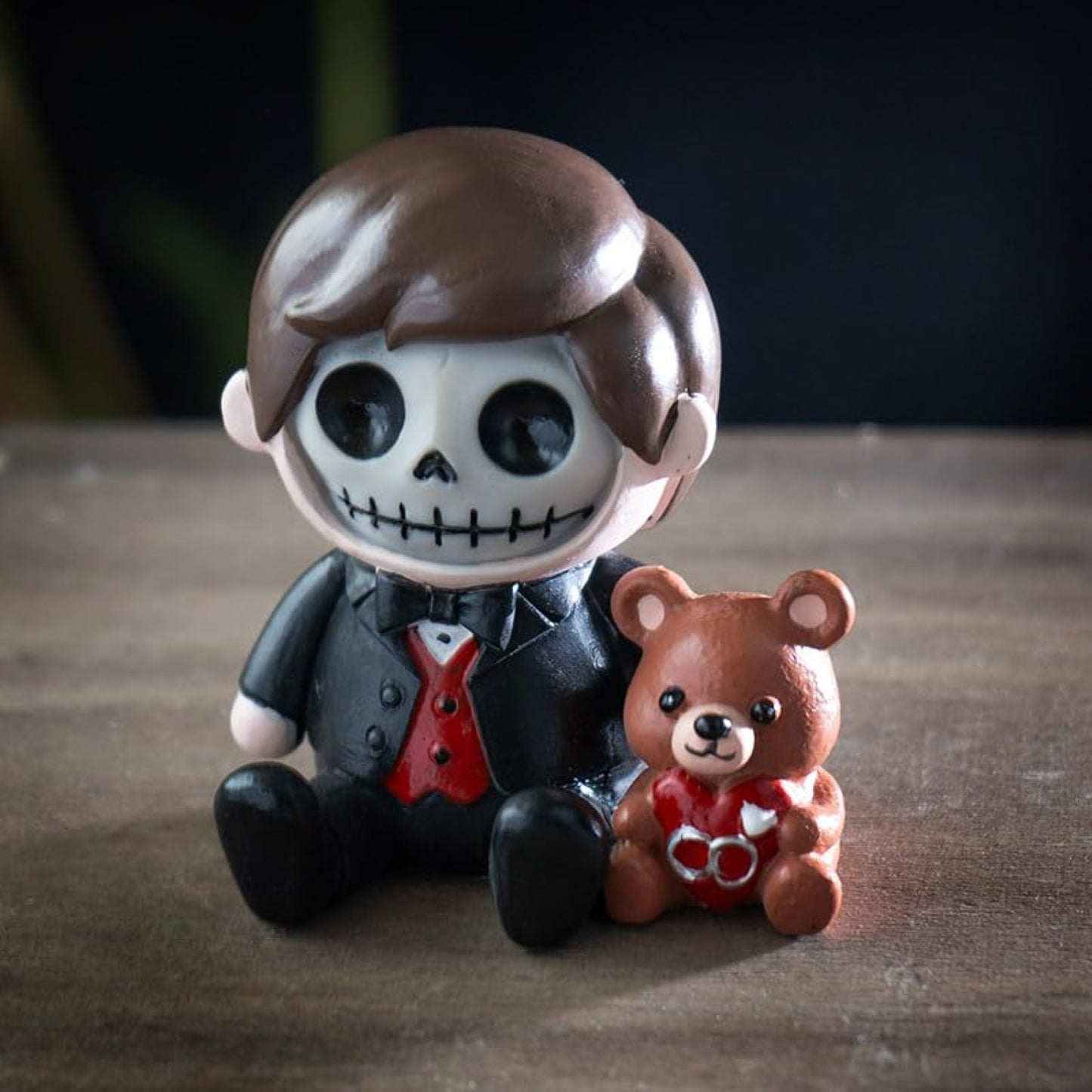 Furrybones Mr. Furrybones Figurine Skeleton in Formal Suit with Adorable Teddy Bear Friend 2.8 inch