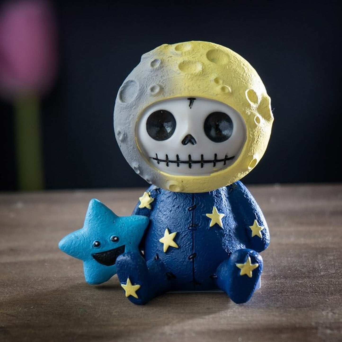 Furrybones Luno Figurine Skeleton in Moon Costume with Blue Star Friend 3 inch