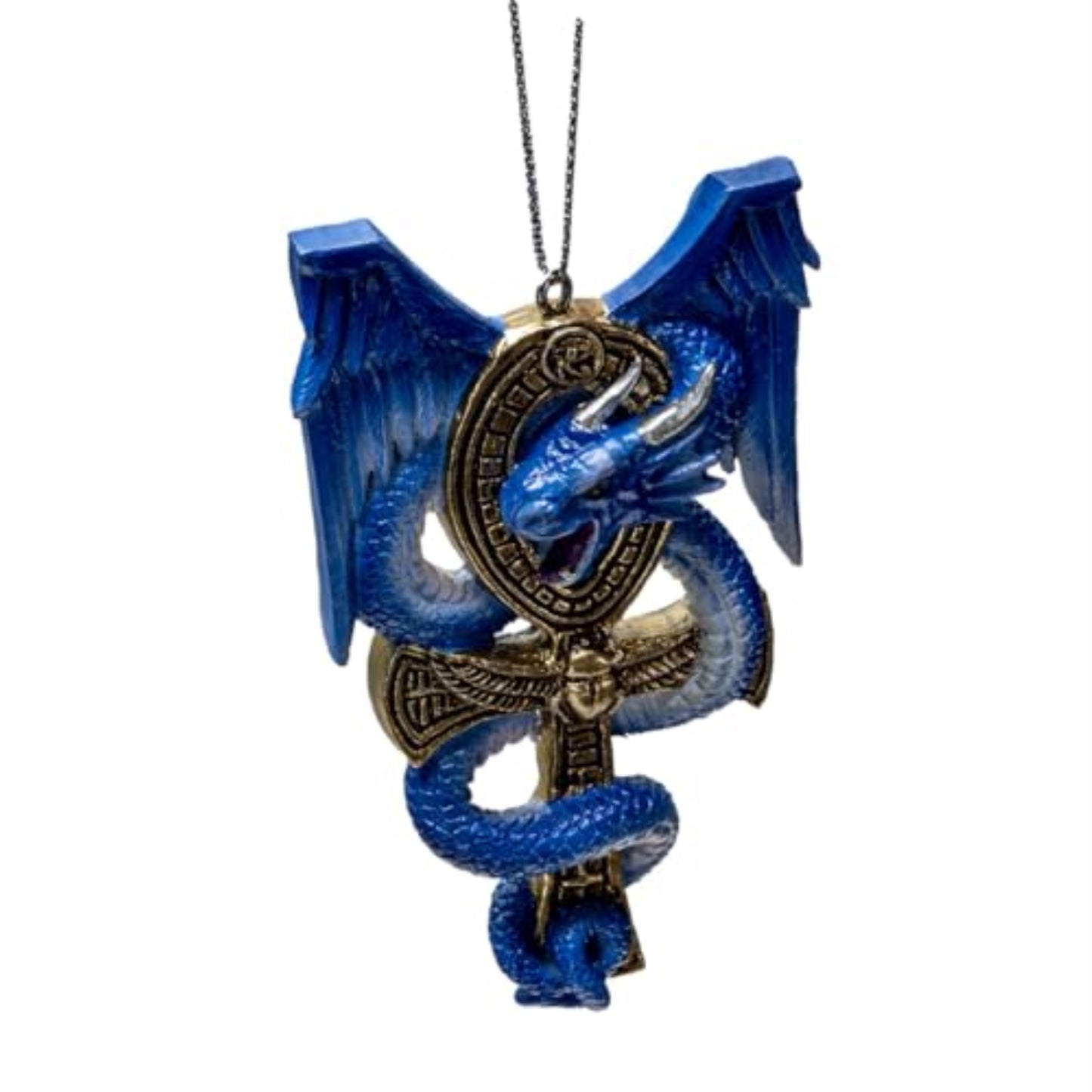 Anne Stoke Apep Guardian Dragon Ornament Detailed Fantasy Ankh Symbol with Blue Dragon Wings 3.8 inch